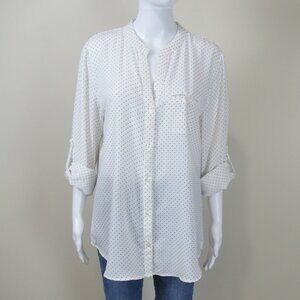 Kut From the Kloth Shirt Women's Size XL Polka Dot Roll Tab Sleeve Black White